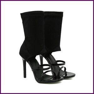 Stiletto Gladiator Sandals High Top Open Toe Stretch Fabric Heels